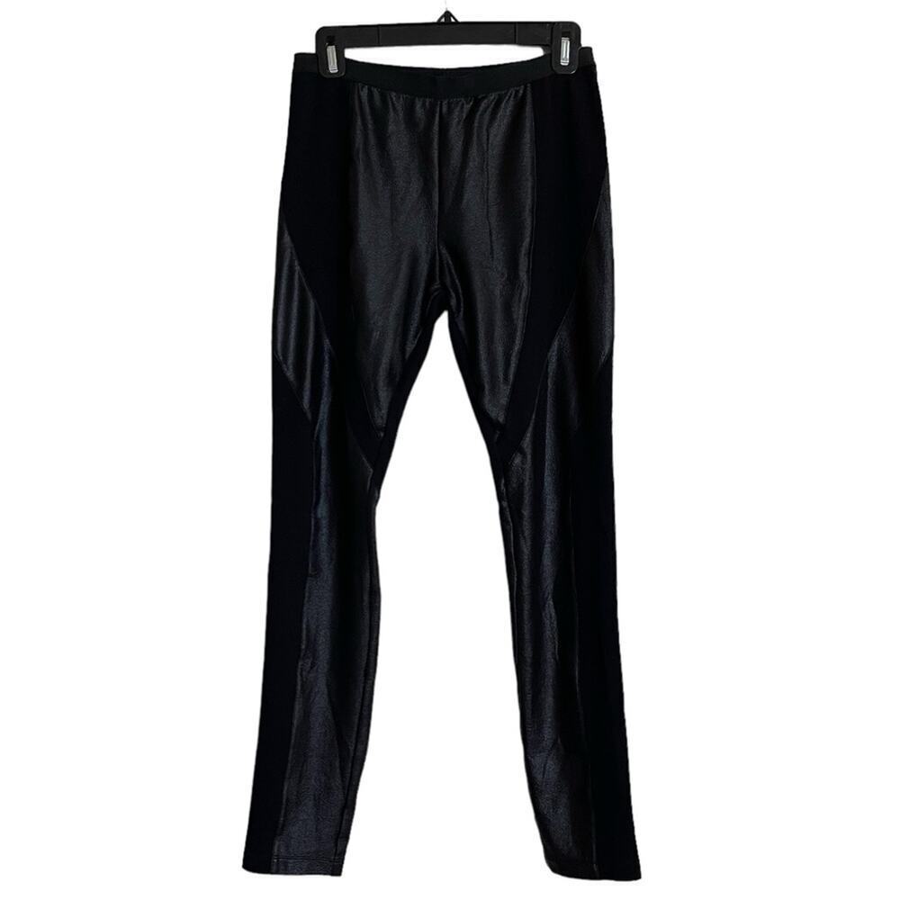 BCBGMAXAZRIA High Waist Faux Leather Trim Pant Leggings Black Size M
